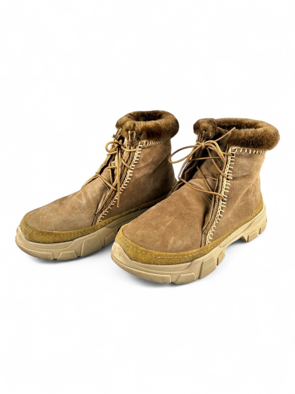 Women's Faux-Fur Suede Winter Lace-Up Boots in Brown